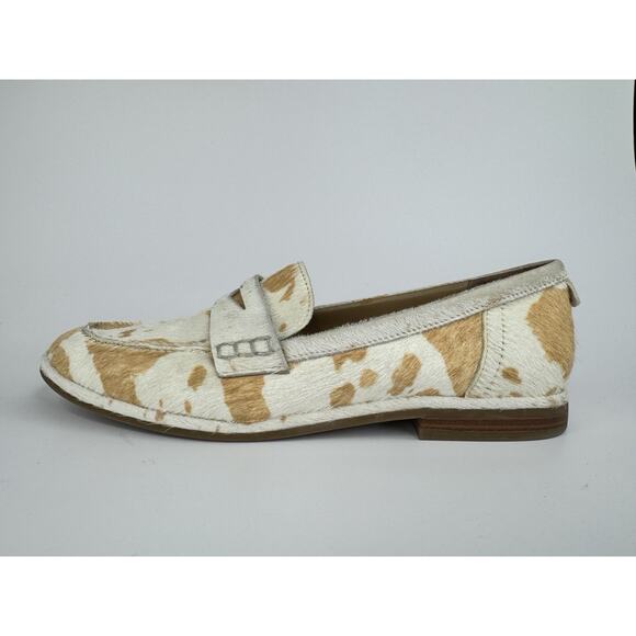 Sam Edelman Women’s Birch Penny Loafers 7.5 Ivory Brahma Calf Hair Cow Print - Picture 2 of 11